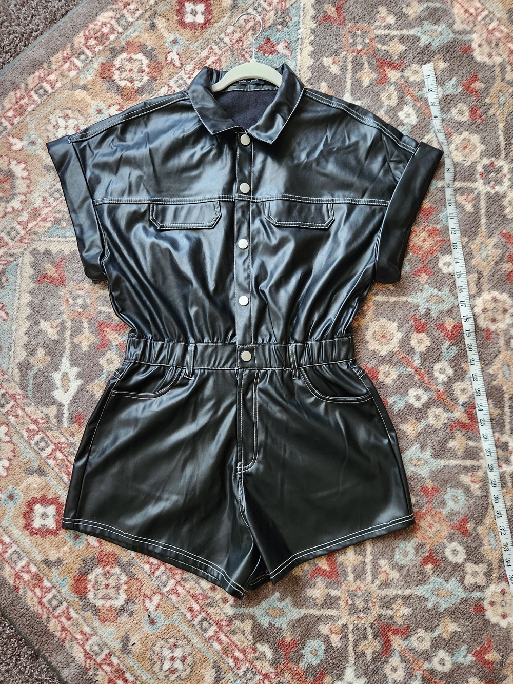 Goodtime USA Black Faux Leather Contrast Stitch Romper